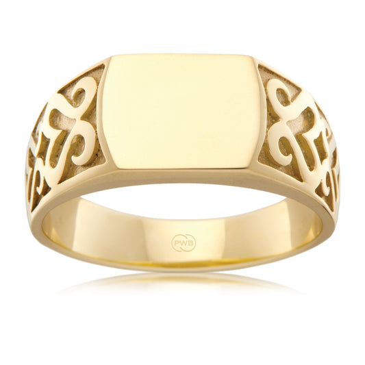 Celtic Yellow Gold Signet Ring, Traditional Design