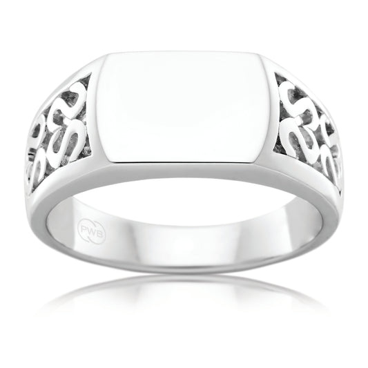 Celtic White Gold Signet Ring, Refined Heritage Style