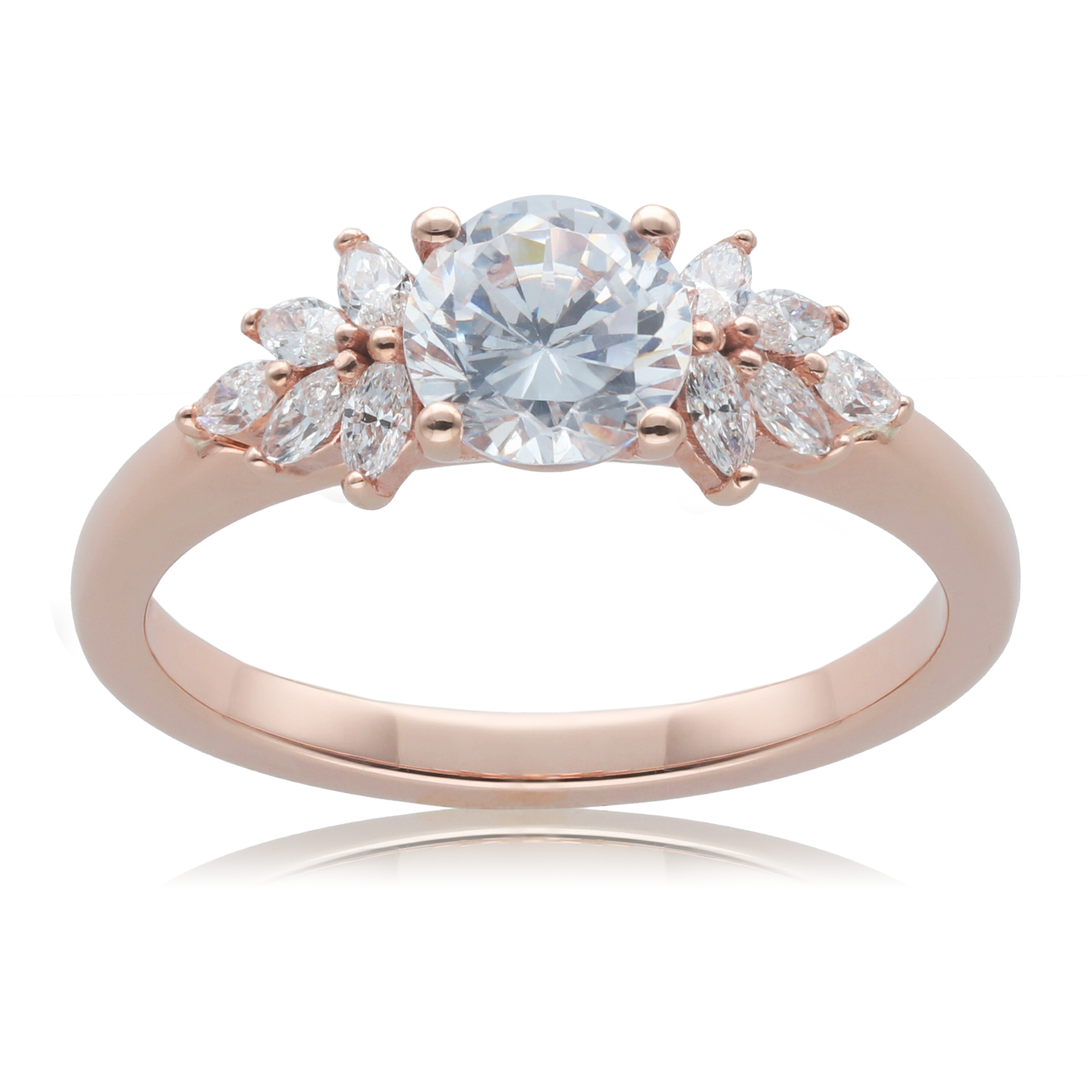 Round 0.75ct Diamond Engagement Ring with Marquise Accents in 9ct White Gold